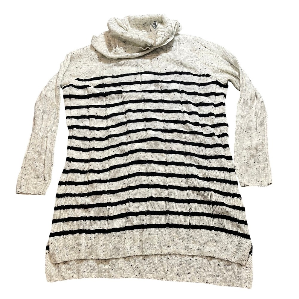 NWT Moth Anthropologie Gray Black Striped Cowl Neck Long Sweater Womens Small